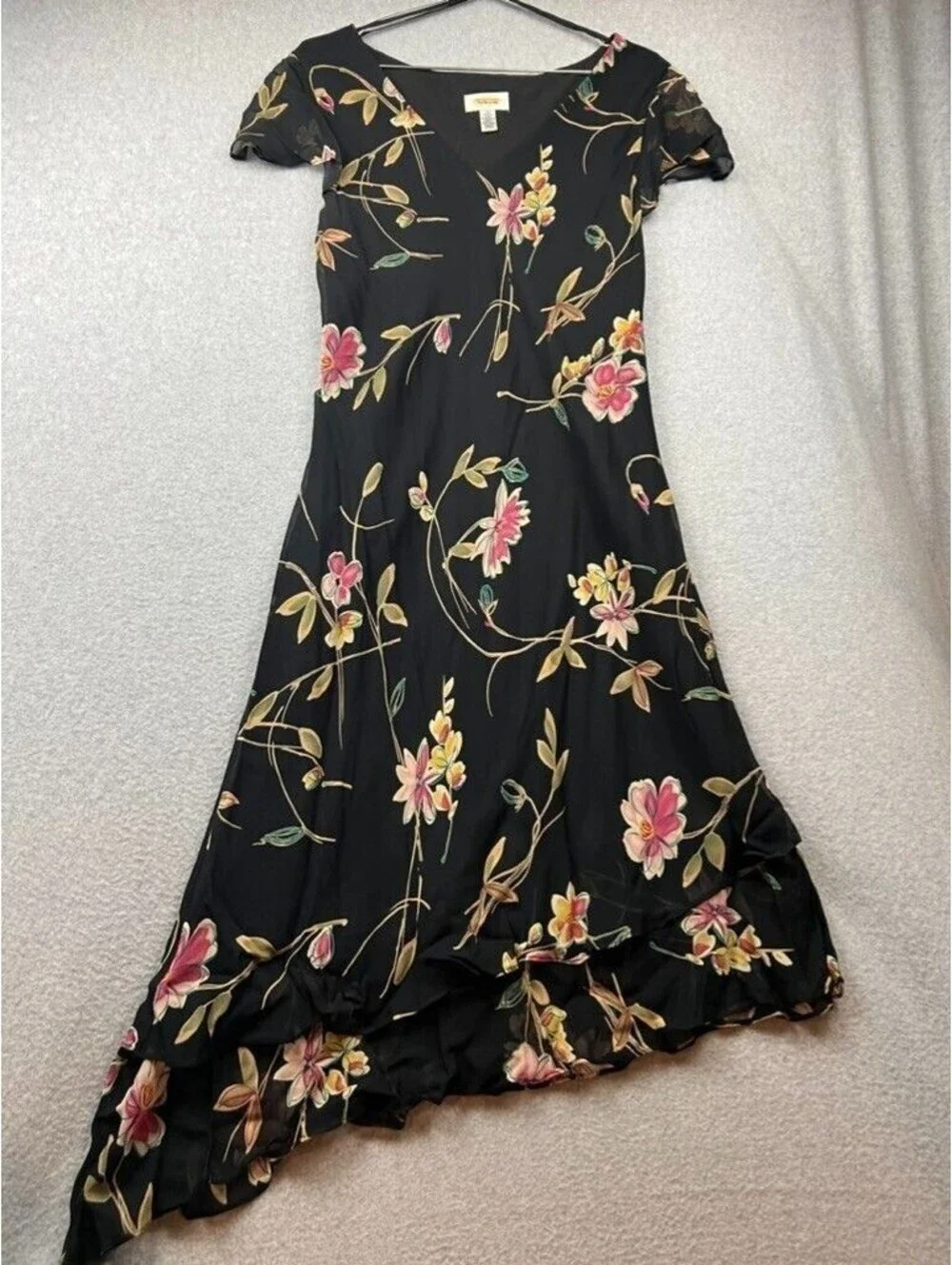 Vintage Talbots Midi Dress Womens 14 Floral Whimsygoth Asymmetrical Romantic
